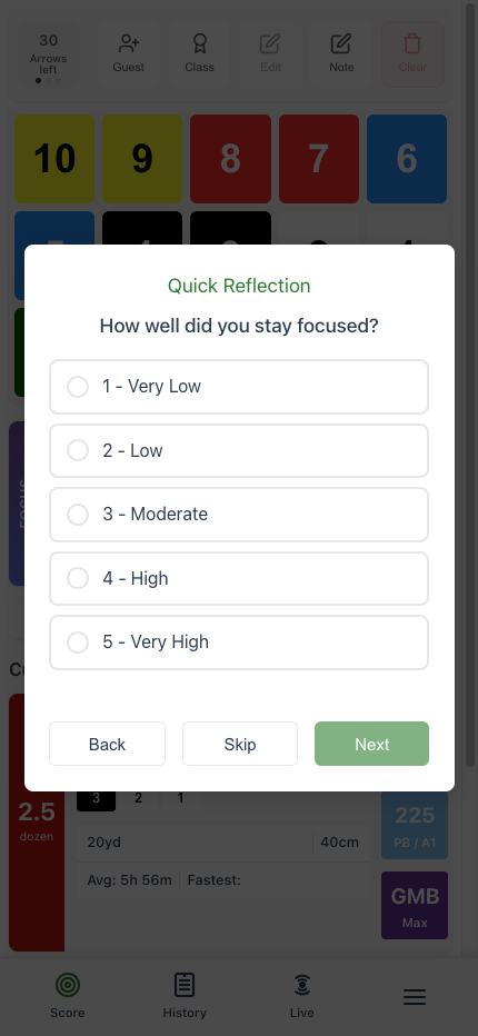 Quick Reflection popup showing focus rating scale