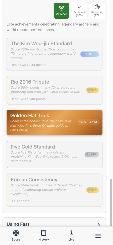 Legends achievement section expanded showing Kim Woo-jin inspired achievements