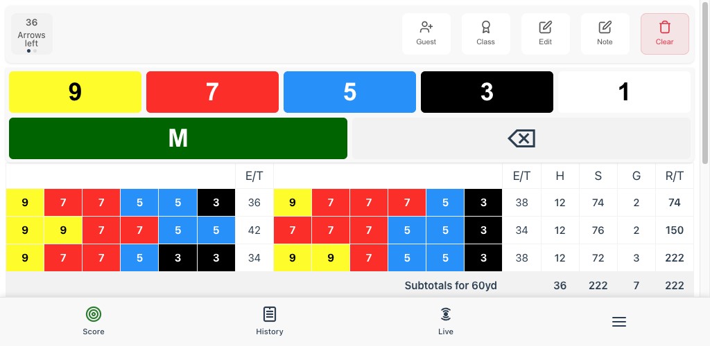 Landscape scorecard showing full AGB layout